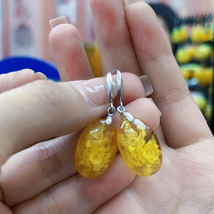 琥珀银S925镶嵌颈饰耳环