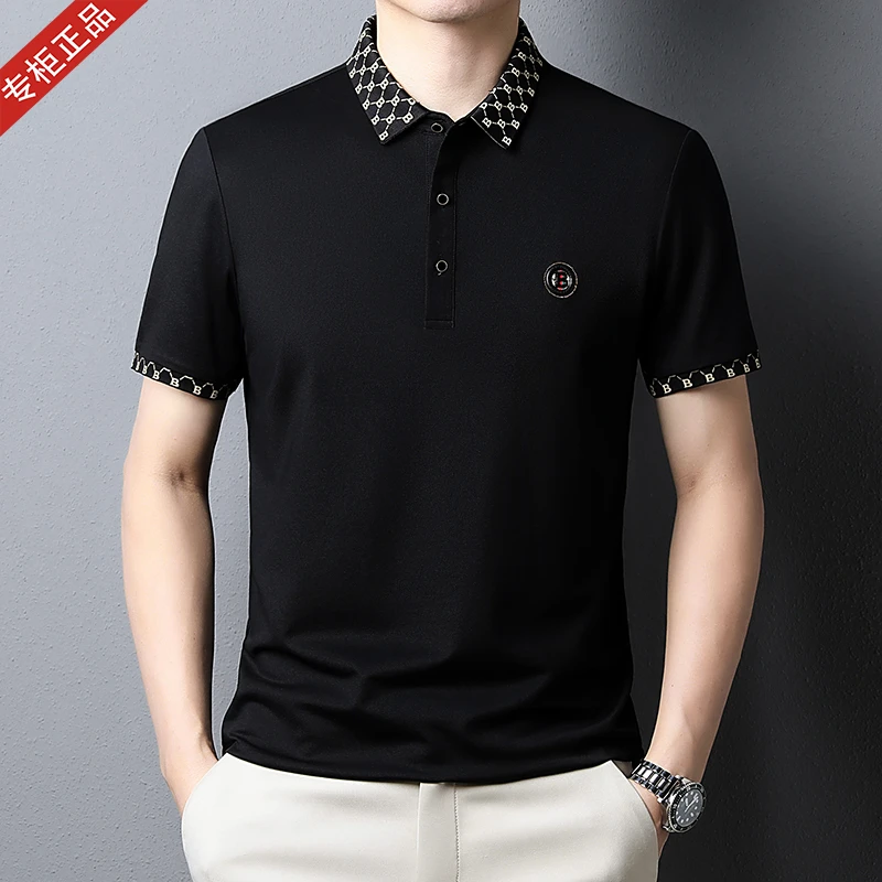 2025夏季新款英伦巴家短袖T恤POLO衫商务休闲轻奢高档纯棉翻领T恤