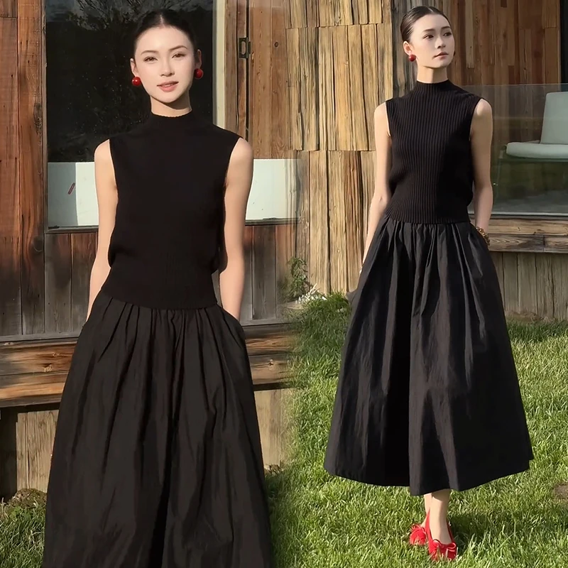 洋气连衣裙套装女2025夏季新款洋气显瘦无袖上衣高腰半身裙两件套