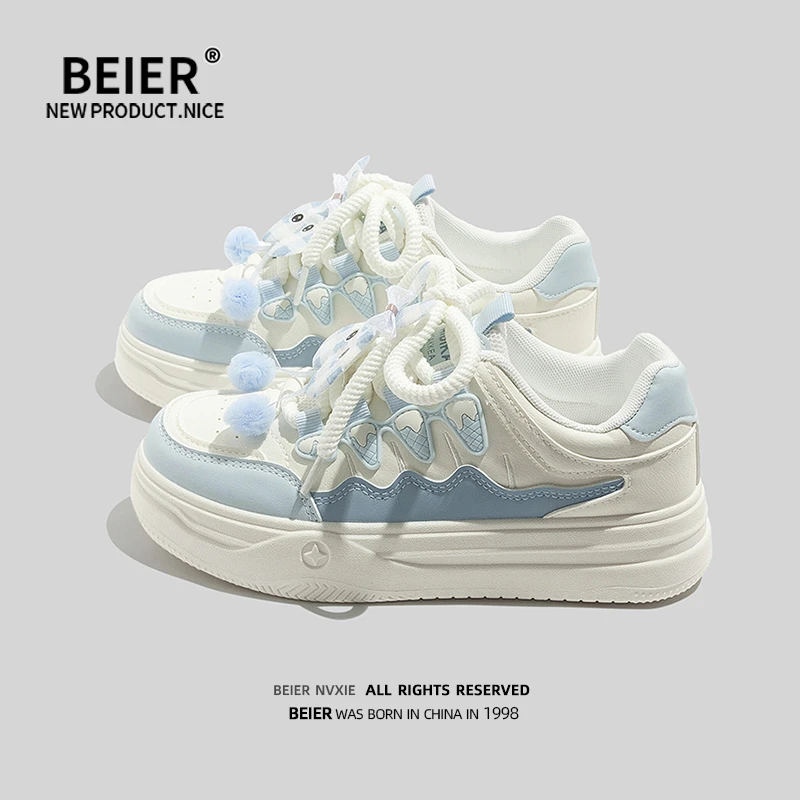 BEIER小众复古板鞋女款2025春季新款运动休闲百搭小白鞋女鞋3812