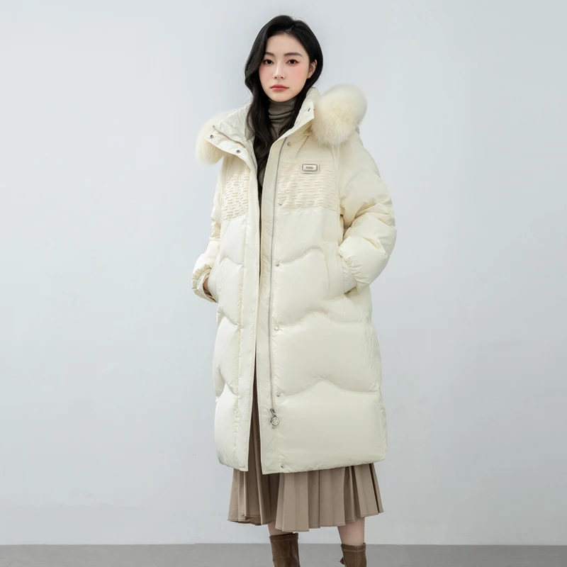女生长款2025年过膝女款保暖冬季时尚新品连帽百搭设计感鸭绒外套