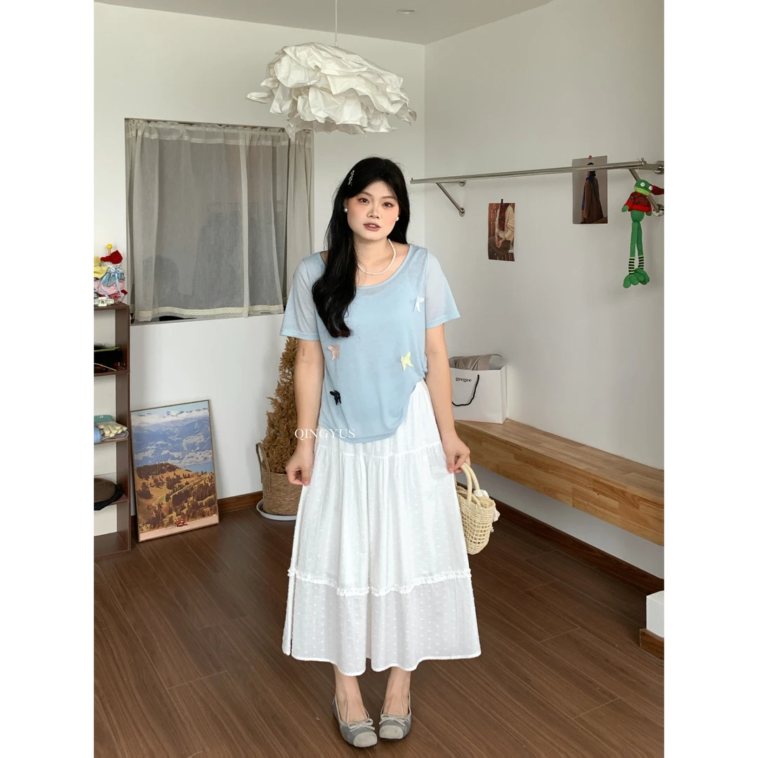 青屿衫-微胖真两件吊带内搭蝴蝶拼接T恤减龄上衣显瘦春季大码女装