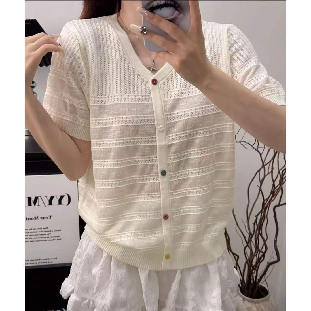 Y413设计感短款镂空针织冰丝女士短袖t恤夏款新款爆款Y414Y415