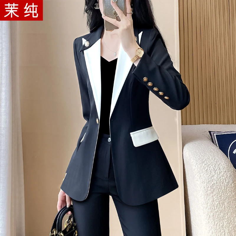西装外套女气质高级感超好看黑白色拼接西服洋气时髦洋气职业正装