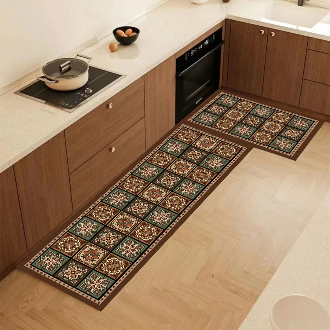 【拍大送小】美式复古彩砖硅藻泥卫生间厨房防油地垫家用垫子脚垫