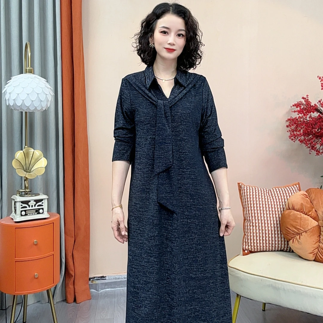 弹力流光丝长袖高端亮金丝大码连衣裙女装秋季时尚裙子女式高级感