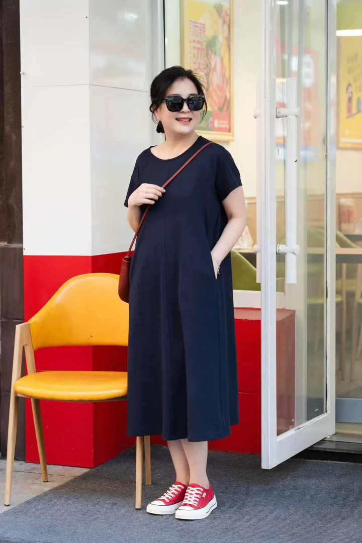 251768【燕子优选】菲玛掂休闲百搭减龄长款连衣裙