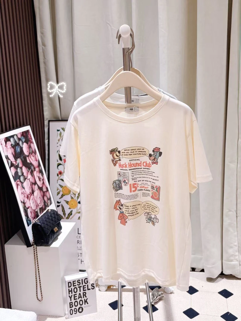 【俐心2】夏季韩系休闲风卡通图案印花短袖T恤女-e