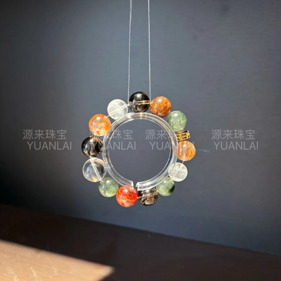 *星河环韵*天然茶水胶花绿发手串E