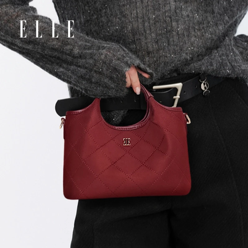 ELLE24新款【圣诞礼物】菜篮子菱格纹设计手提斜挎托特包包46608
