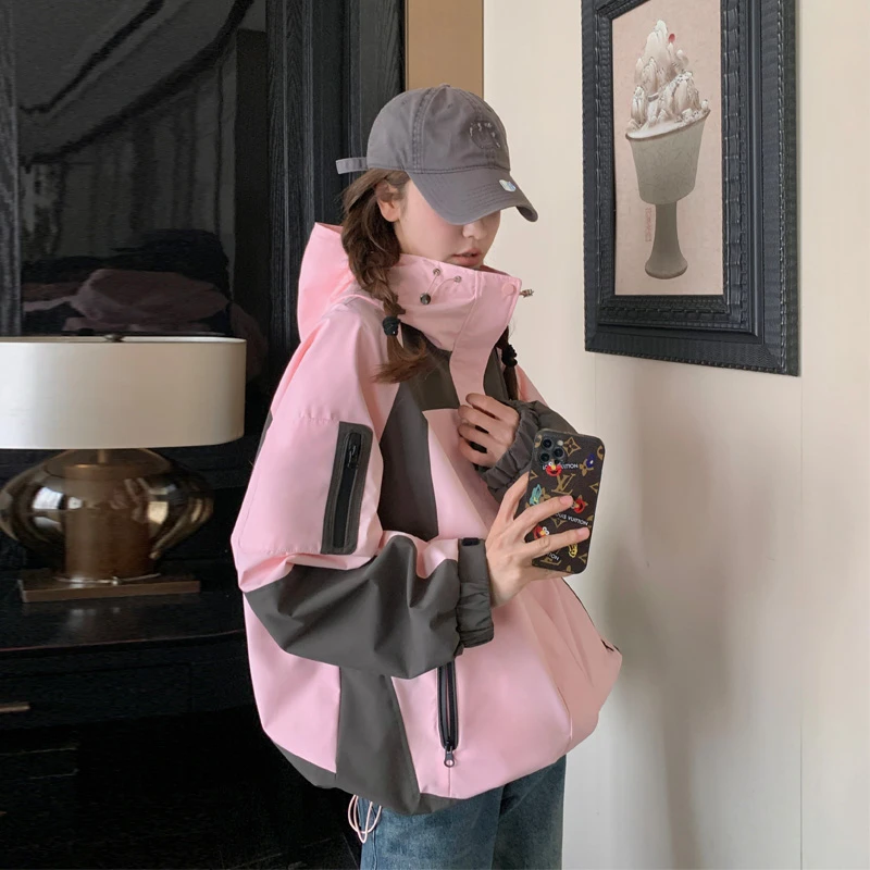 甜酷风工装冲锋衣女2025春秋新款时尚韩系穿搭氛围感撞色夹克外套