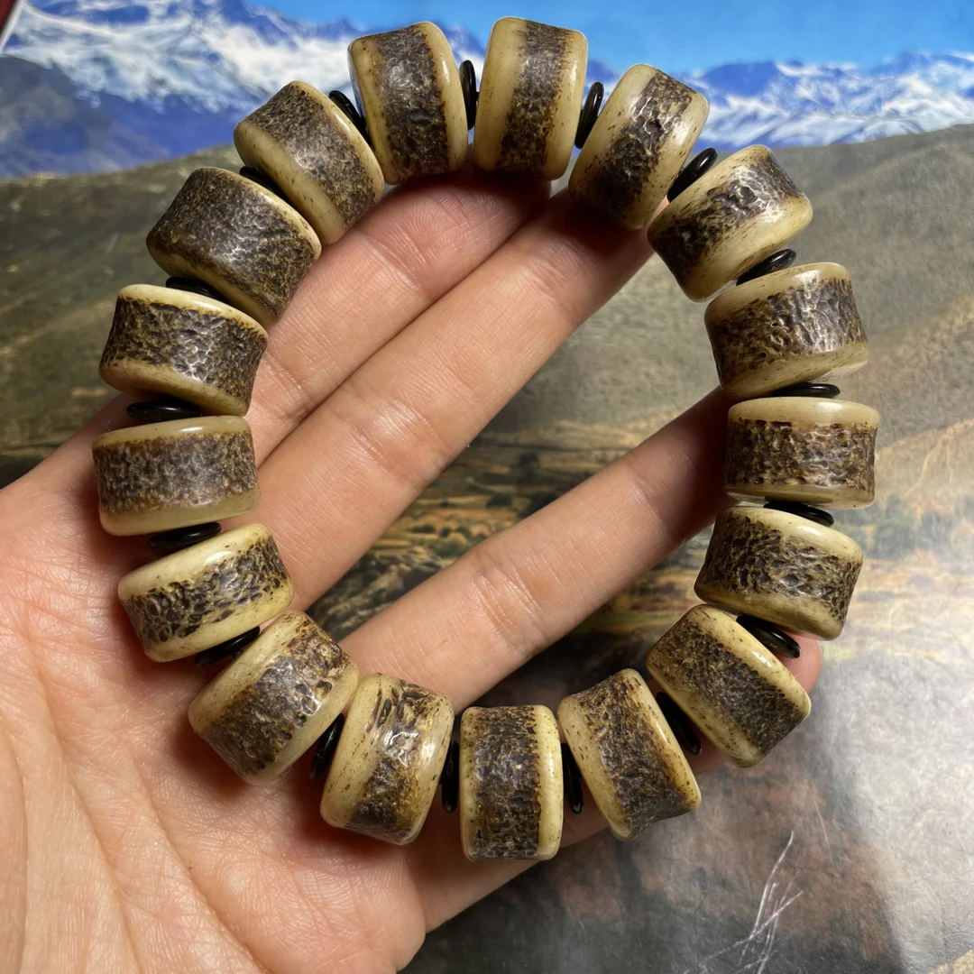 藏传牦牛骨老骨料1.8原汁原味高密玉化老料子手串