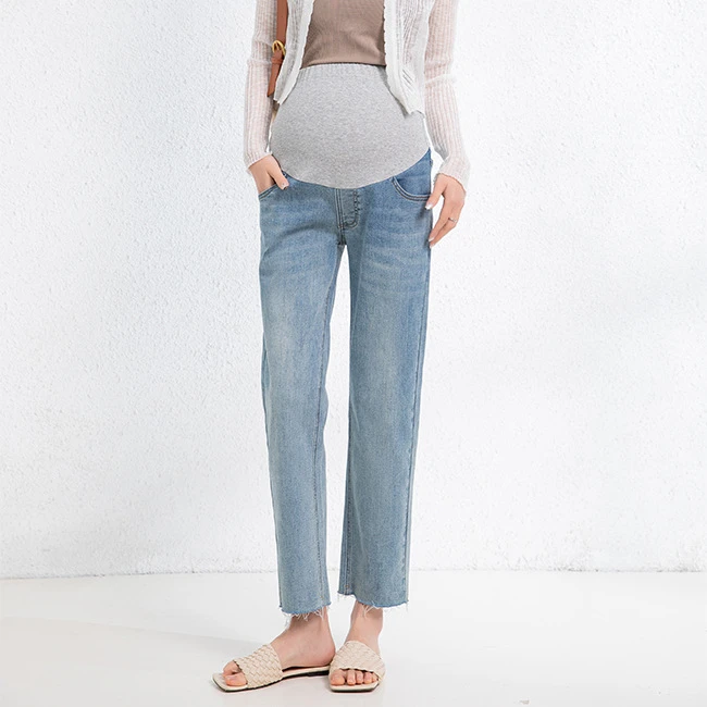 浅蓝孕妇直筒牛仔裤子春秋季2025新款外穿显瘦托腹九分打底裤春装