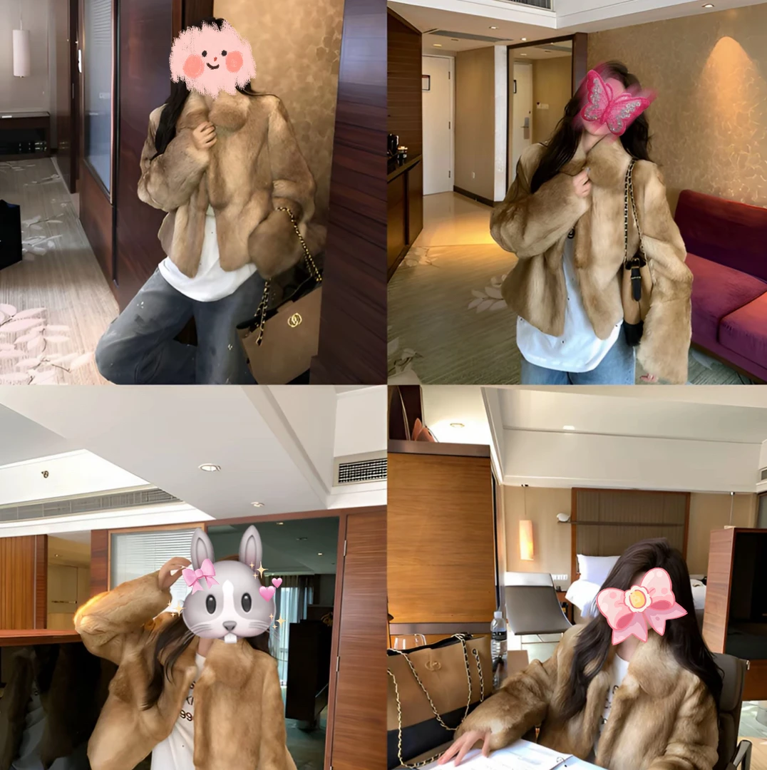 ”千禧板栗“2025秋冬季新款老钱风中古时尚兔毛皮草外套