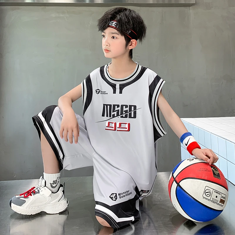 儿童装男童夏装无袖套装2025新款夏季中大童背心夏款冰丝帅气球服