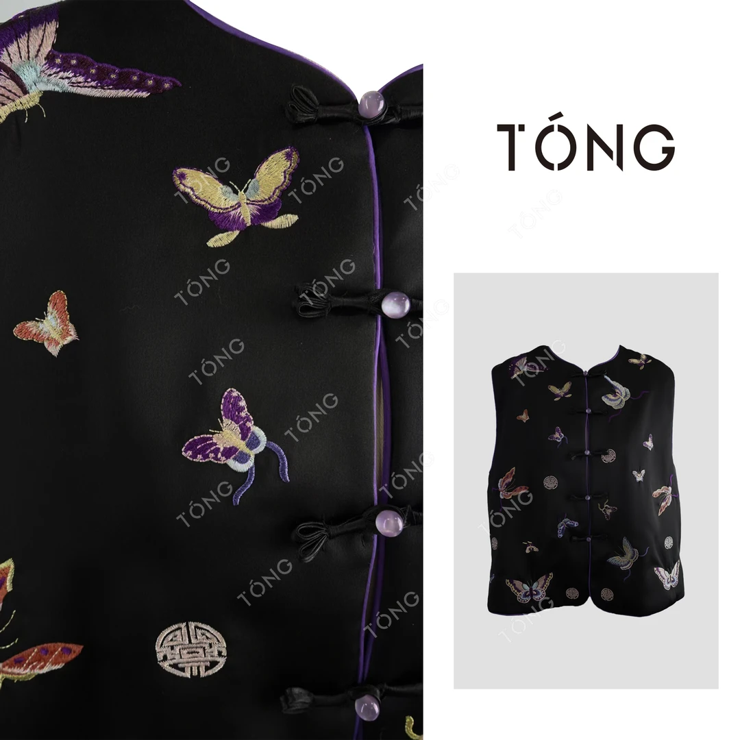 【云苓】醋酸+人丝新中式蝴蝶刺绣圆领时尚百搭马甲 GW349