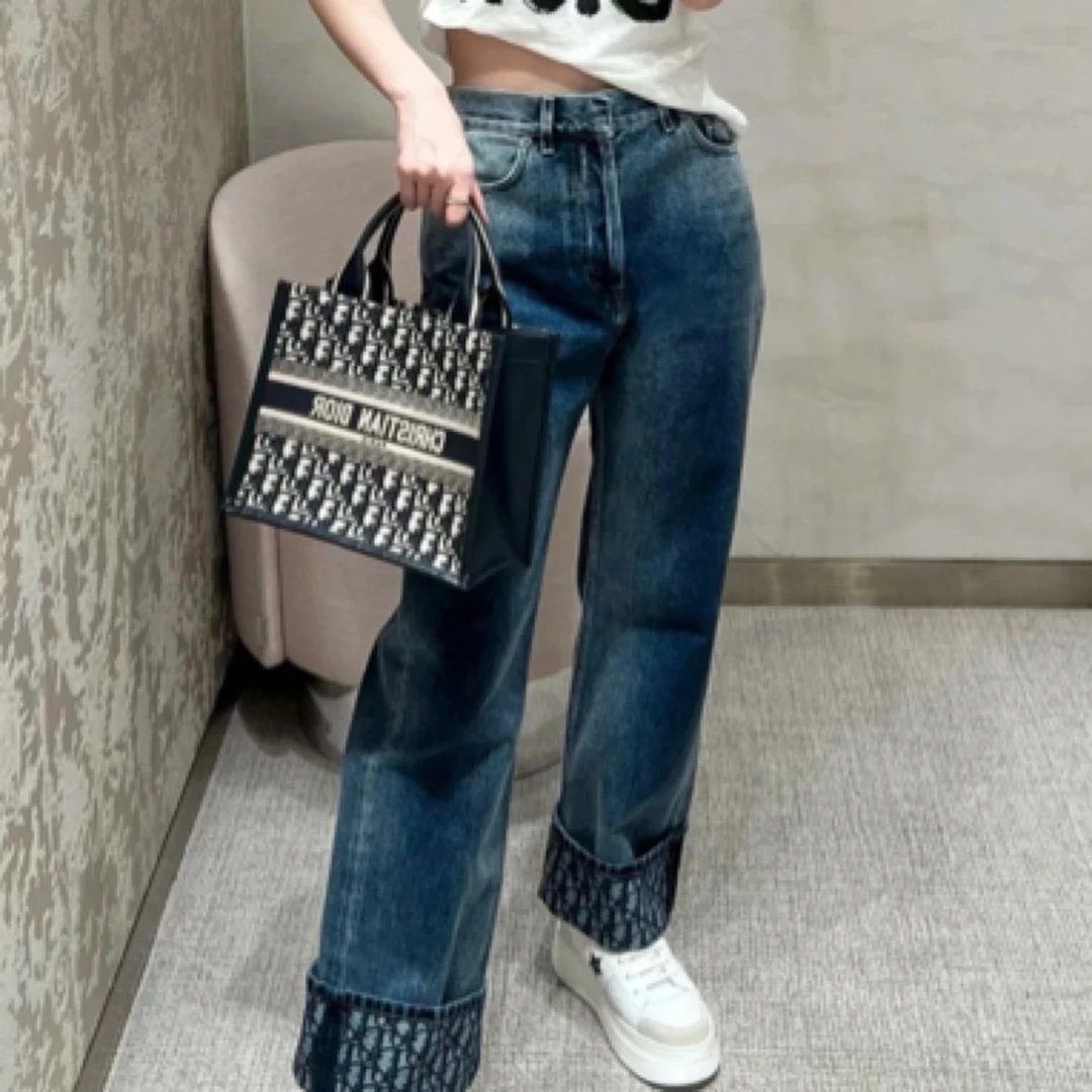 99新 DIOR/迪奥 Dior 25ss最新款老花满印标语牛仔裤/34码/35142
