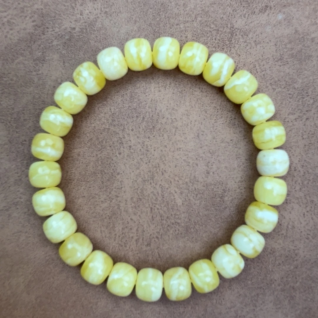 蜜蜡未镶嵌手串纯天然俄料瓷白花虎皮9*8腕口18+