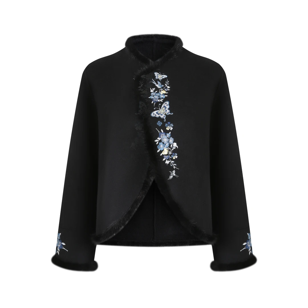 【PUHUA-朴婳】2025新中式秋冬黑色水貂羊毛外套 645