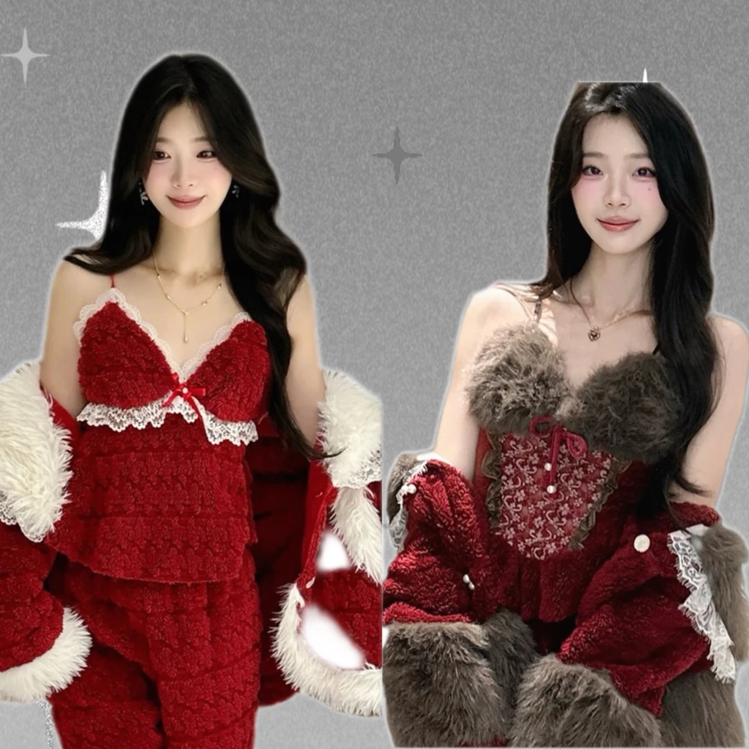 露娜【告白生花】秋冬新款冬季女睡衣优雅韩系轻奢加厚家居服套装