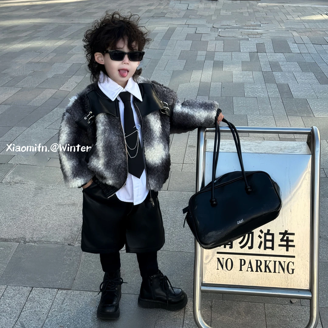 现货〃复古皮毛一体加绒外套儿童2024秋冬时尚洋气童装小香风8839