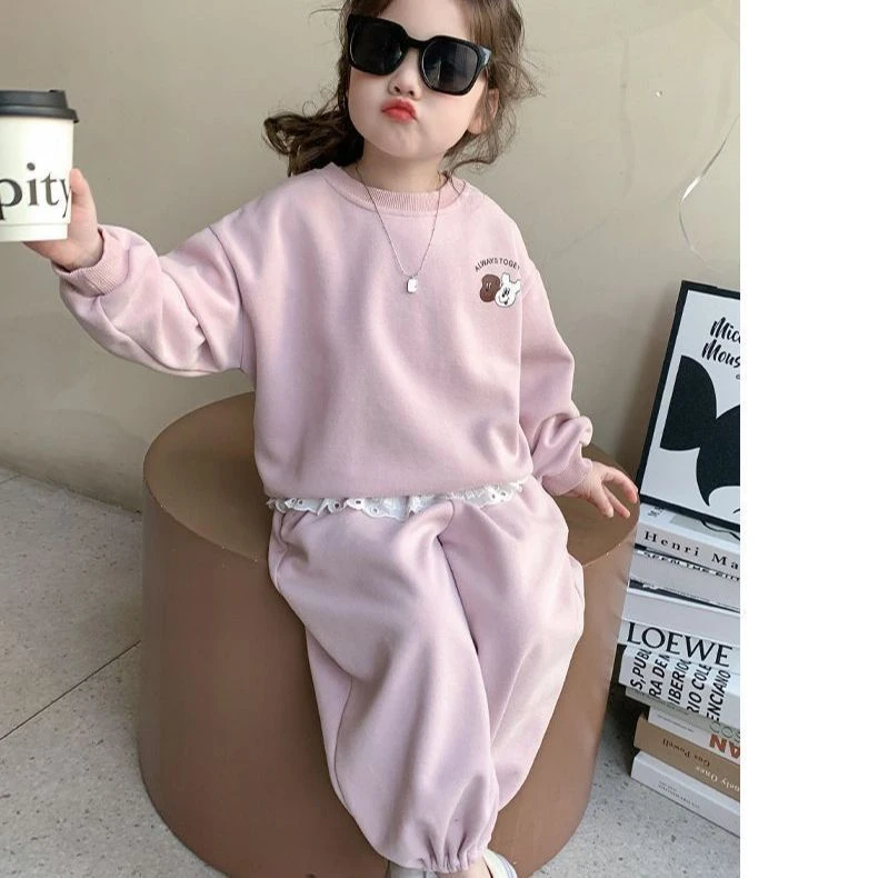 女童卫衣套装秋季2025新款儿童洋气时髦秋装女宝宝后背印花两件套