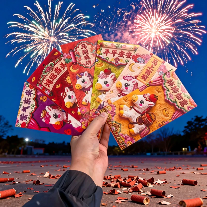 新年爆款2026马年3D仿毛绒刺绣风红包春节压岁拜年利是封