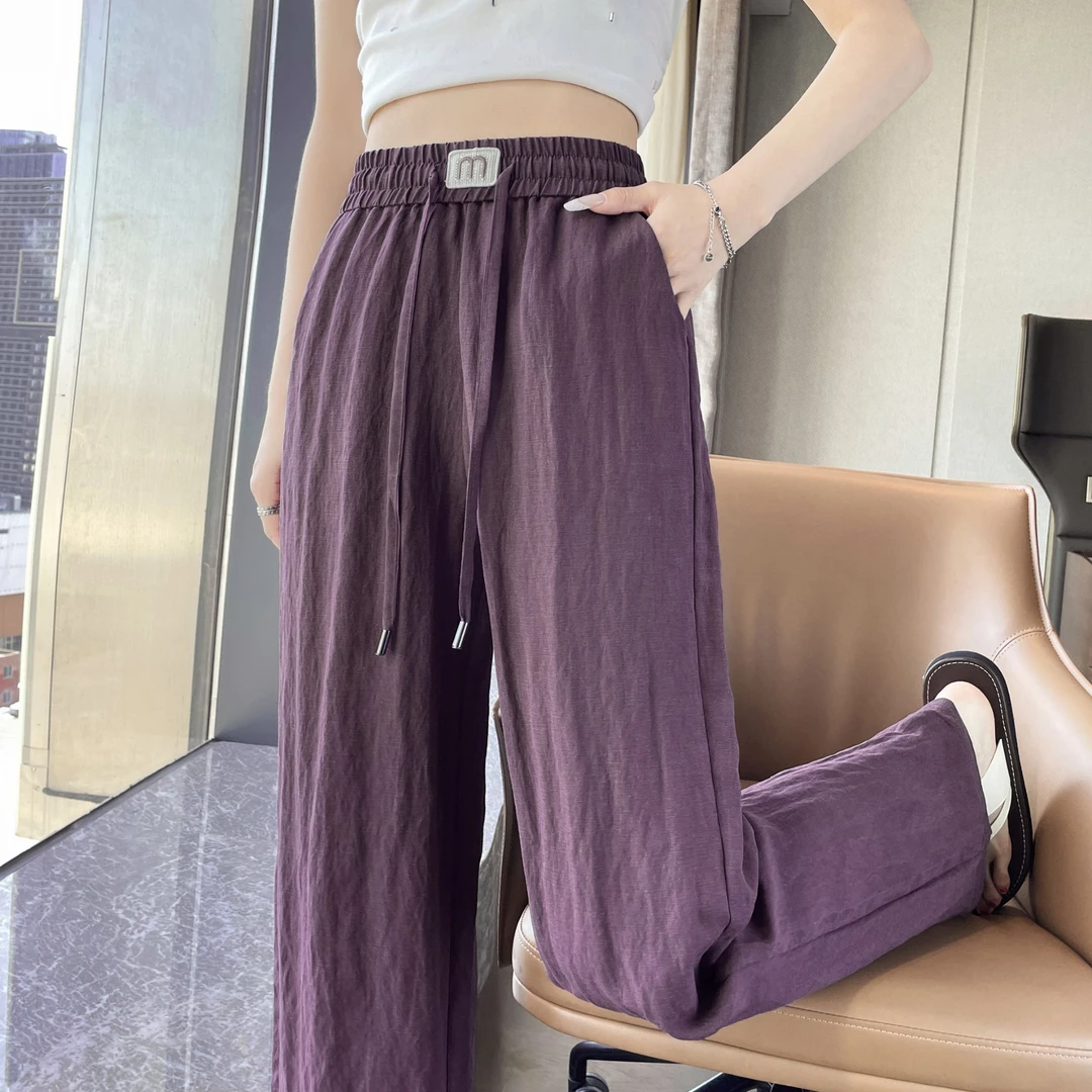 天丝亚麻阔腿裤女夏季薄款2025新款轻薄棉麻休闲窄版冰丝直筒裤子