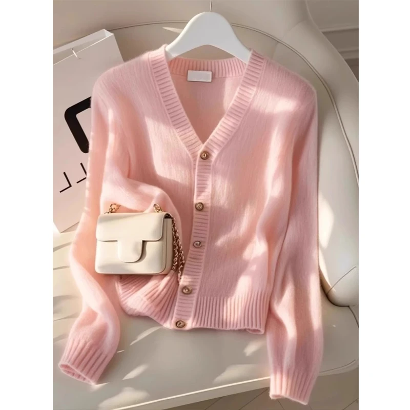 2025早春高级感超好看小香风粉色针织衫设计感小众气质长袖上衣女