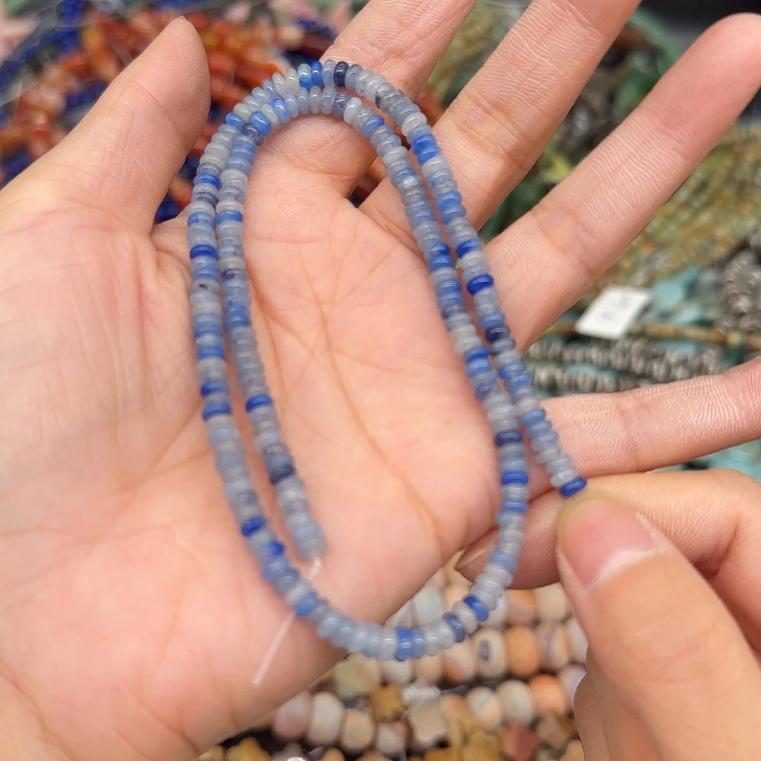 玛瑙/玉髓合金珠宝半成品蓝纹石4mm算盘一条