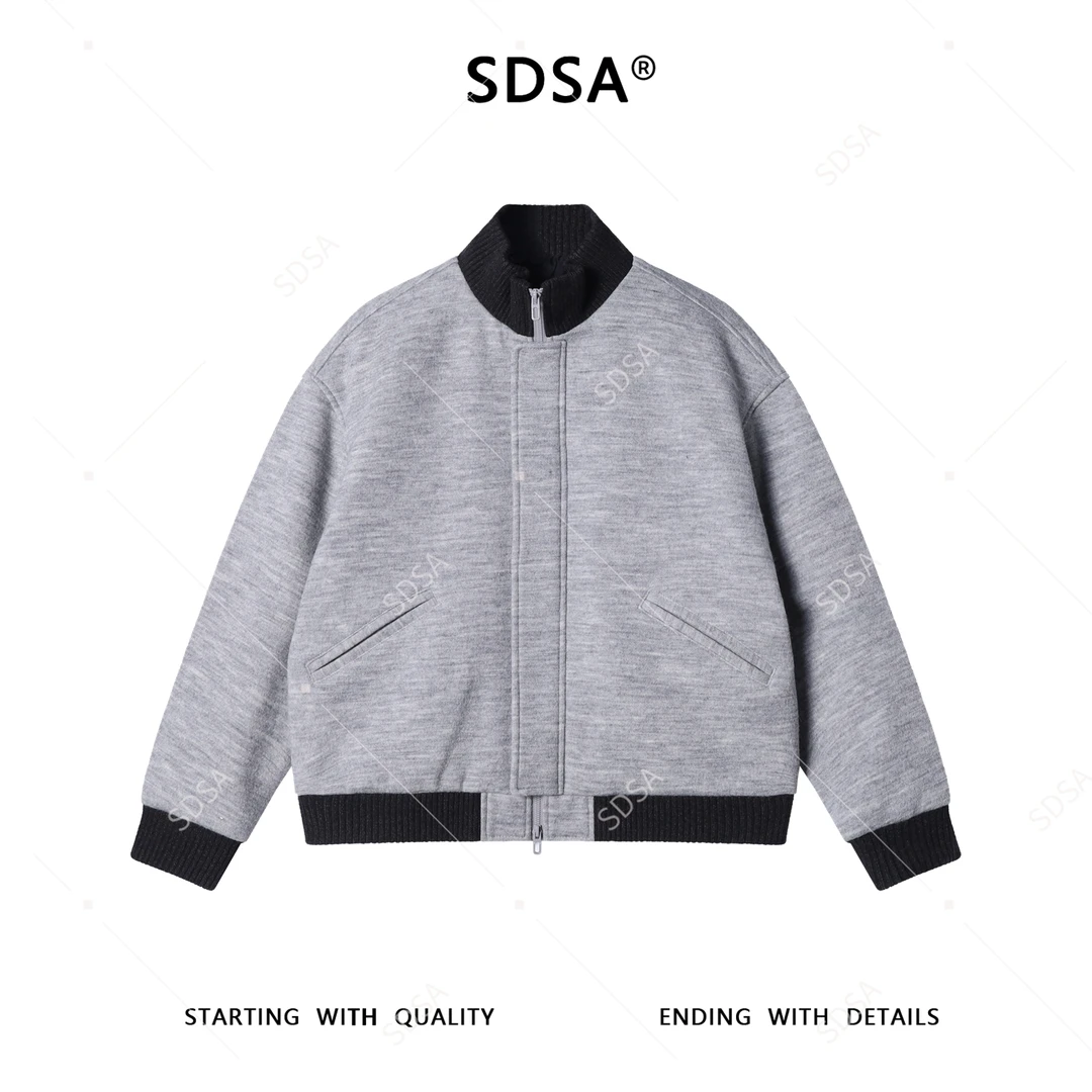 SDSA秋冬新款痞帅男装老钱风羽服拉链撞色立领商务外套百搭时尚