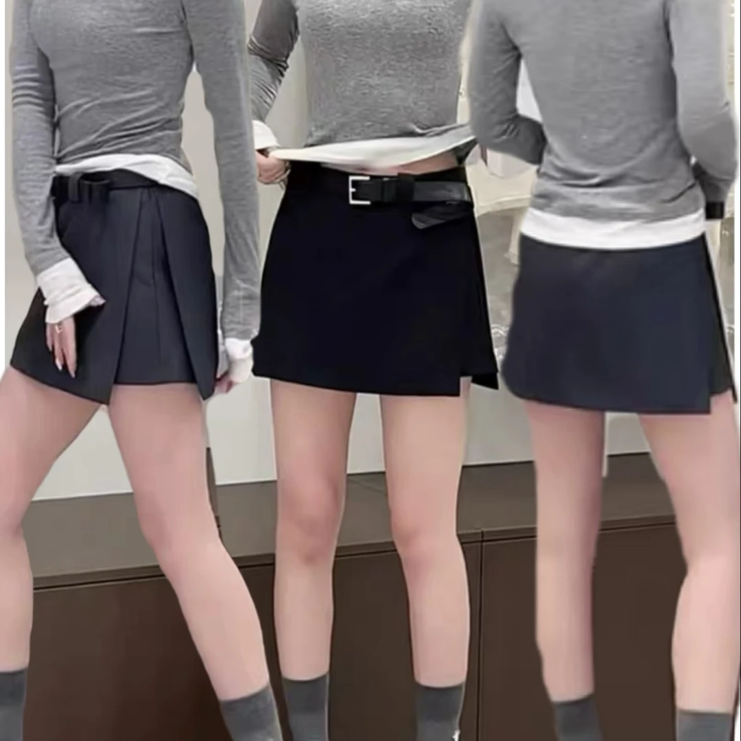 2灰色西装半身裙女2025春夏新款高腰显瘦辣妹A字裙裤开叉包臀短裙