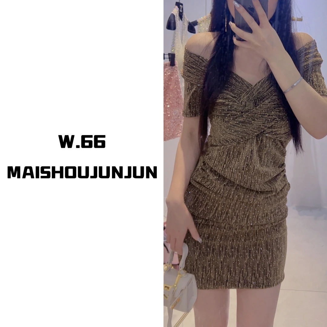 新款时尚甜美小众设计修身显瘦一字肩包臀连衣裙90991