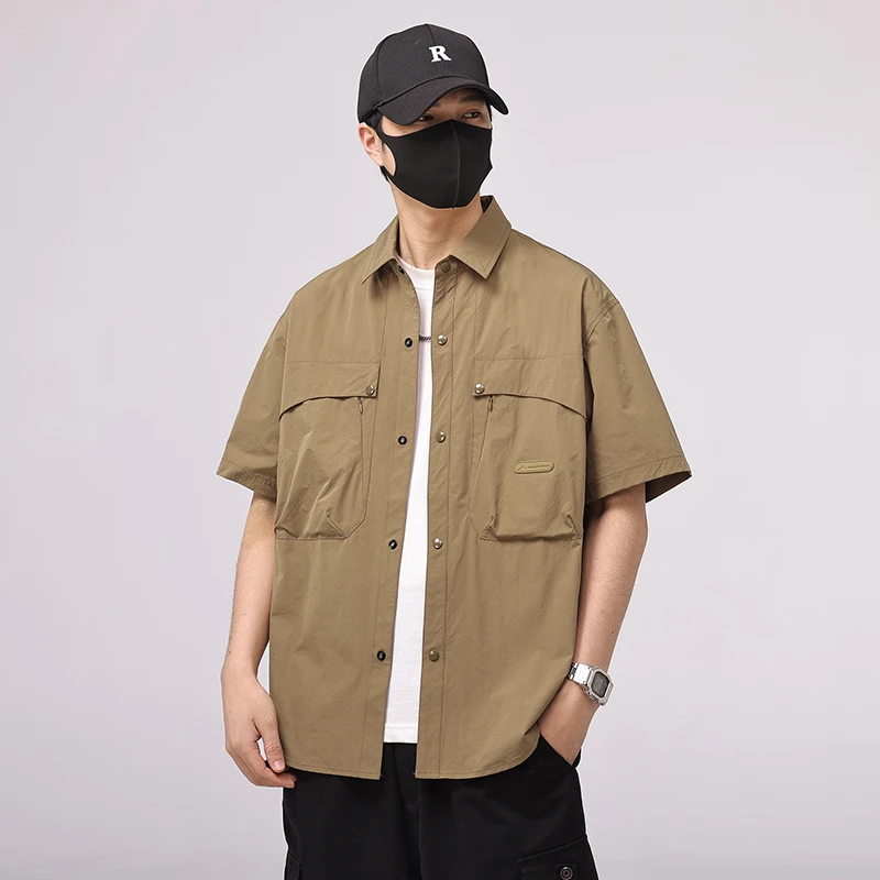 CS2520日系复古短袖衬衫男夏季新款美式宽松大码工装半袖衬衣