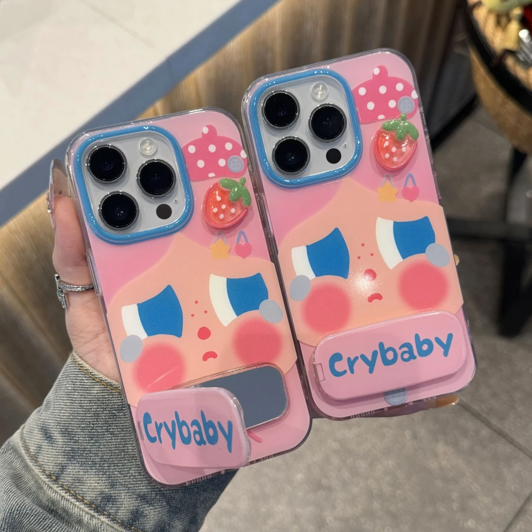 奥菲顿粉帽哭娃镜子支架适用苹果17大孔16手机壳华为vivo小米oppo