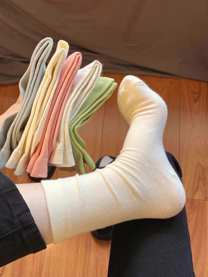 月子袜纯色中筒袜子女夏季堆堆袜春秋长筒袜学生袜百搭白色棉袜女