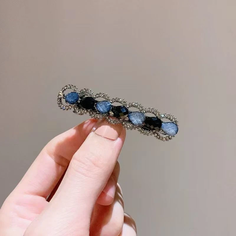 奢华水钻发夹小号一字夹后脑勺弹簧夹刘海夹顶夹精致森系复古发饰