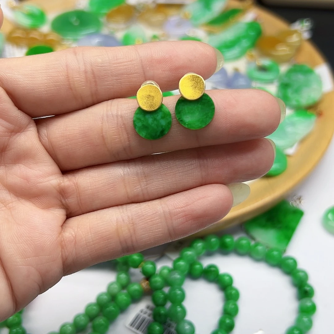 翡翠耳饰银S925镶嵌天然缅料A货一件