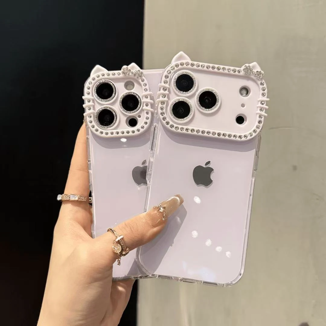 闪钻猫咪果冻适用iPhone17pro手机壳苹果16promax全包15简约14/13