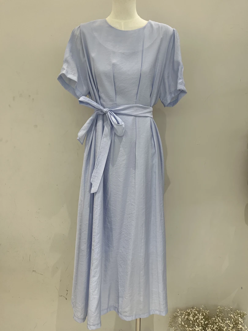 新款夏季系带蓝色时尚圆领百搭气质连衣裙2598221