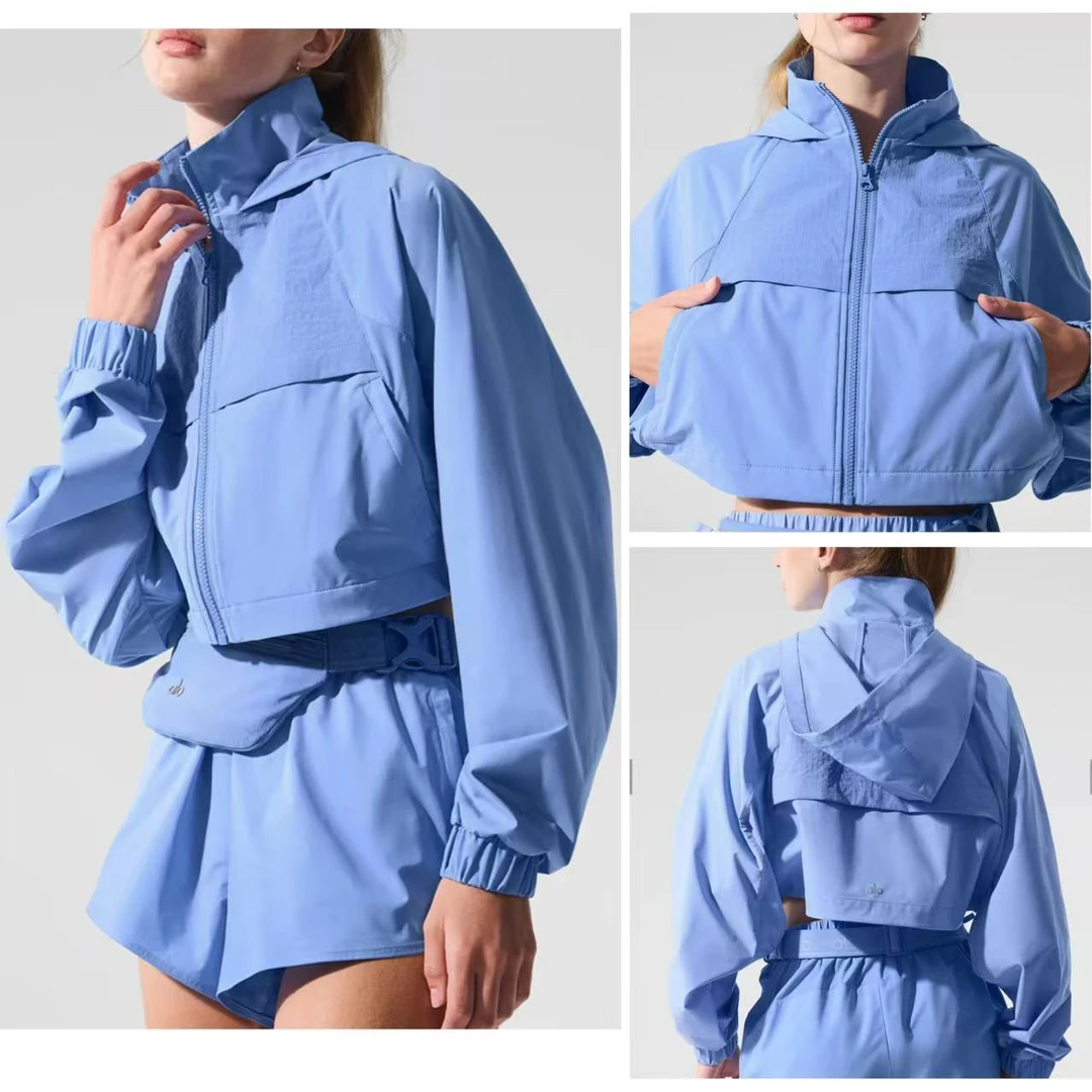 Alo yoga Cropped Playmaker 女士连帽短款外套*短裤（分开拍）