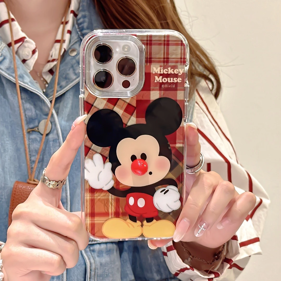 卡通格纹米奇适用苹果16promax手机壳iphone15全包气囊防摔14可爱