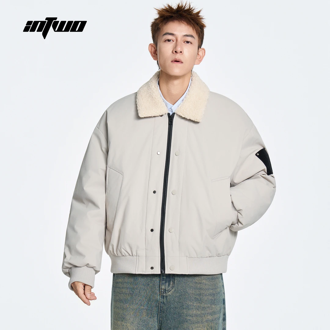 IN TWO/硬涂90绒老钱风简约毛绒撞色翻领百搭潮流时尚休闲羽绒服