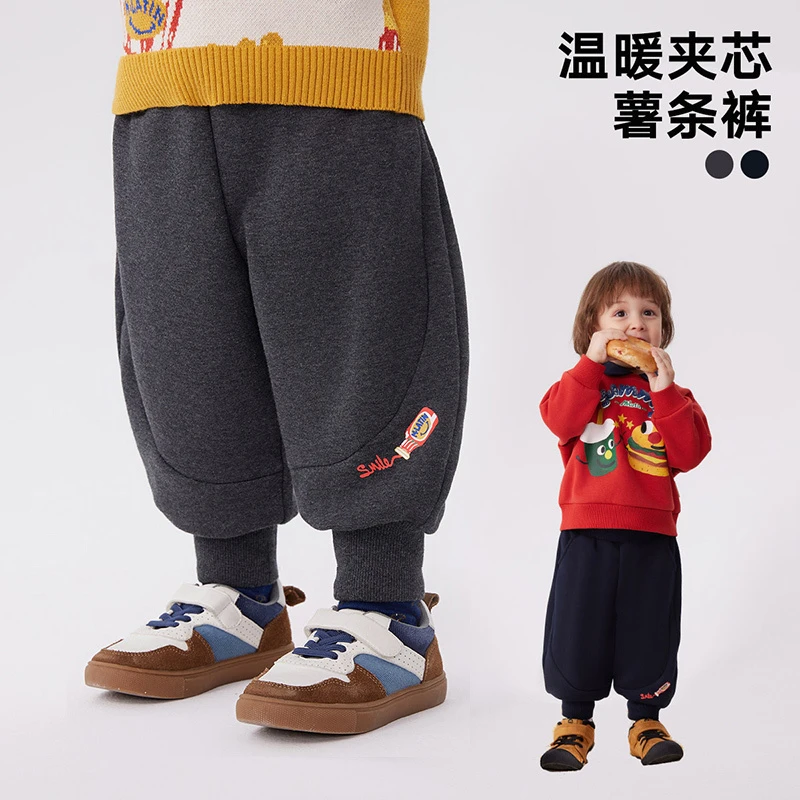 马拉丁童装儿童裤子冬装男童女童小童印花摇粒绒针织长裤