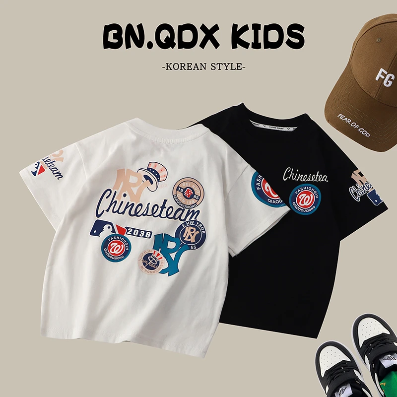 【重磅高定】儿童T恤夏季新款男女潮童夏装韩版圆领百搭时尚短袖