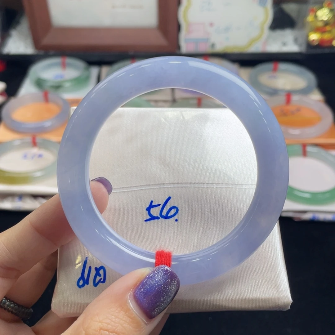 翡翠未镶嵌手镯14号 54圆条 满紫