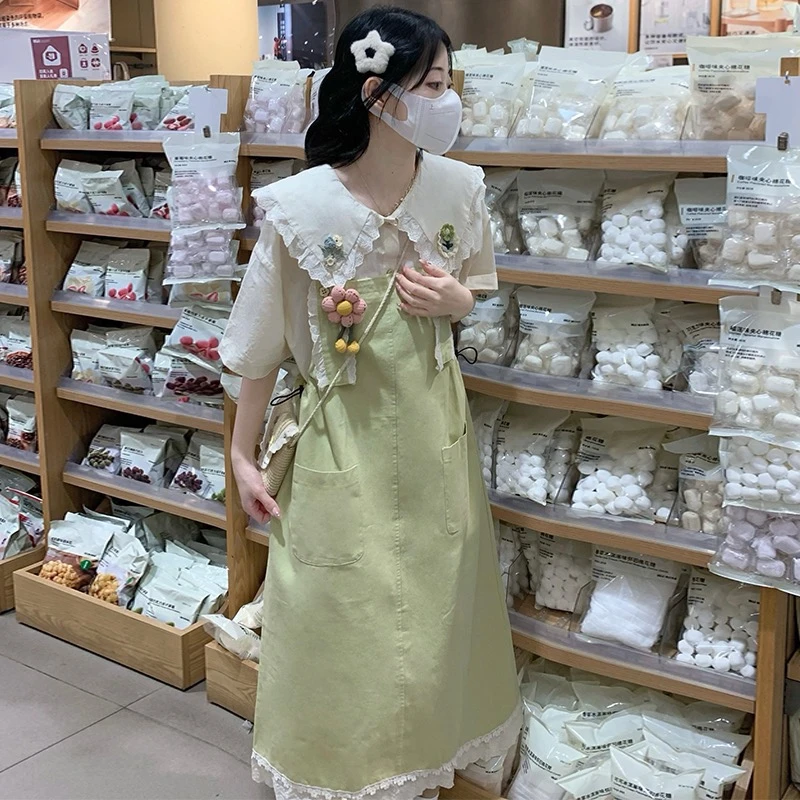 少女气质显瘦休闲学院风减龄森系背带裙套装显瘦宽松两件套连衣裙