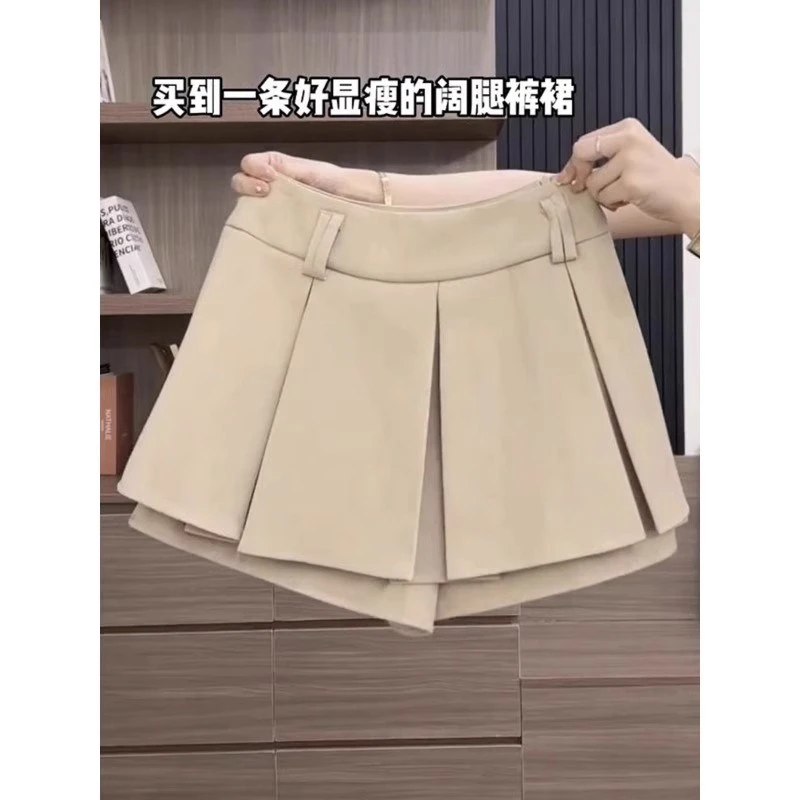 适用西装短裤子梨形身材微胖女生穿搭大码休闲高腰显瘦百褶裤裙子