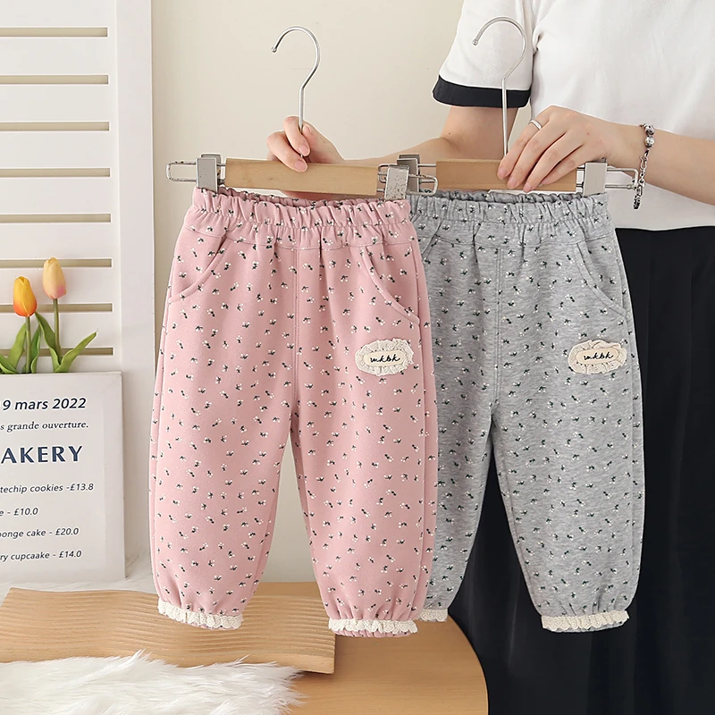 女童加绒裤子秋冬季女宝宝休闲裤加厚一体绒裤儿童运动裤外穿长裤