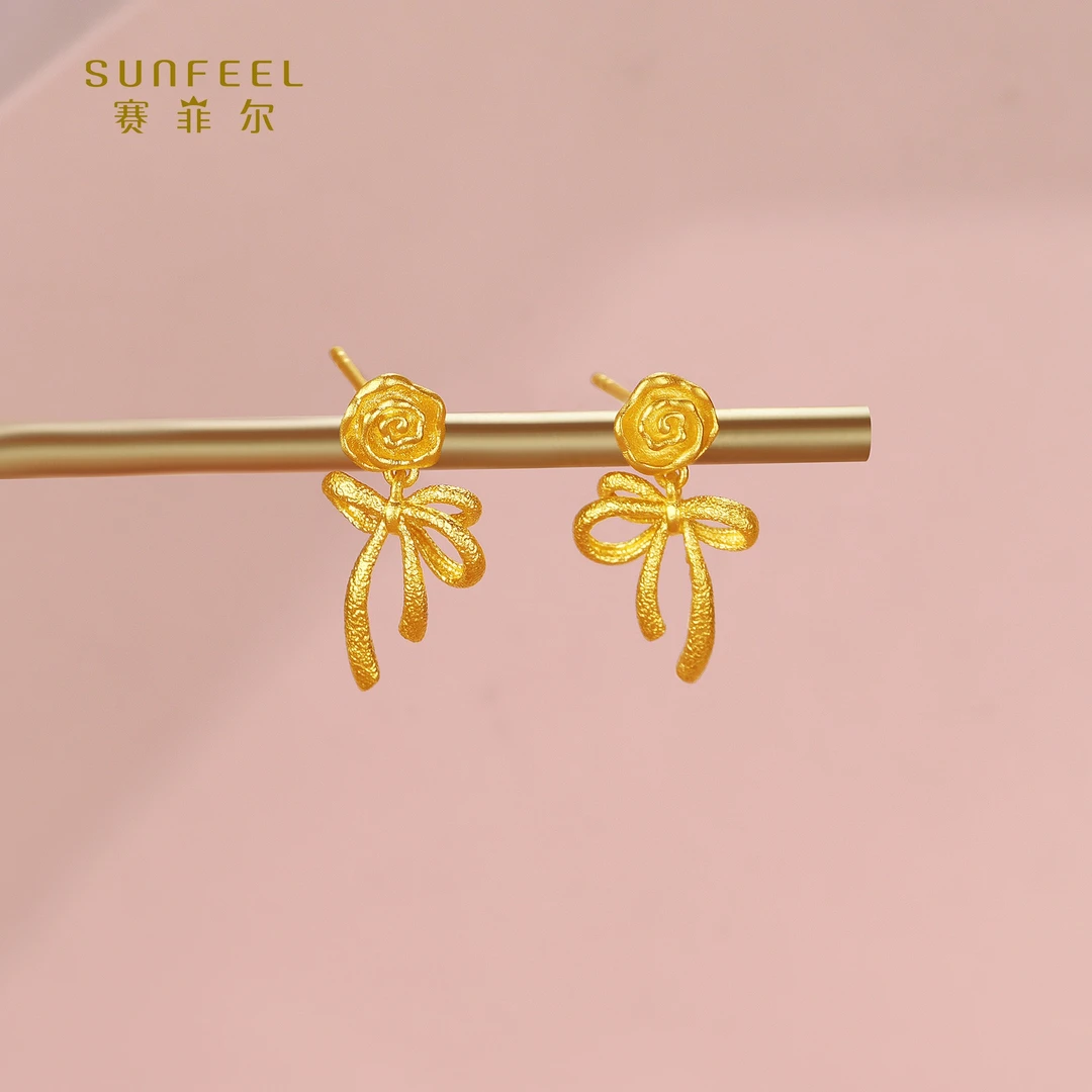 SUNFEEL/赛菲尔【优选店】足金古法金玫瑰花耳钉HR51010756